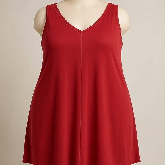 Red Sleeveless Swing Tank Dress XL V Neck Jersey Knit Casual Summer Minimalist - Picture 1 of 7